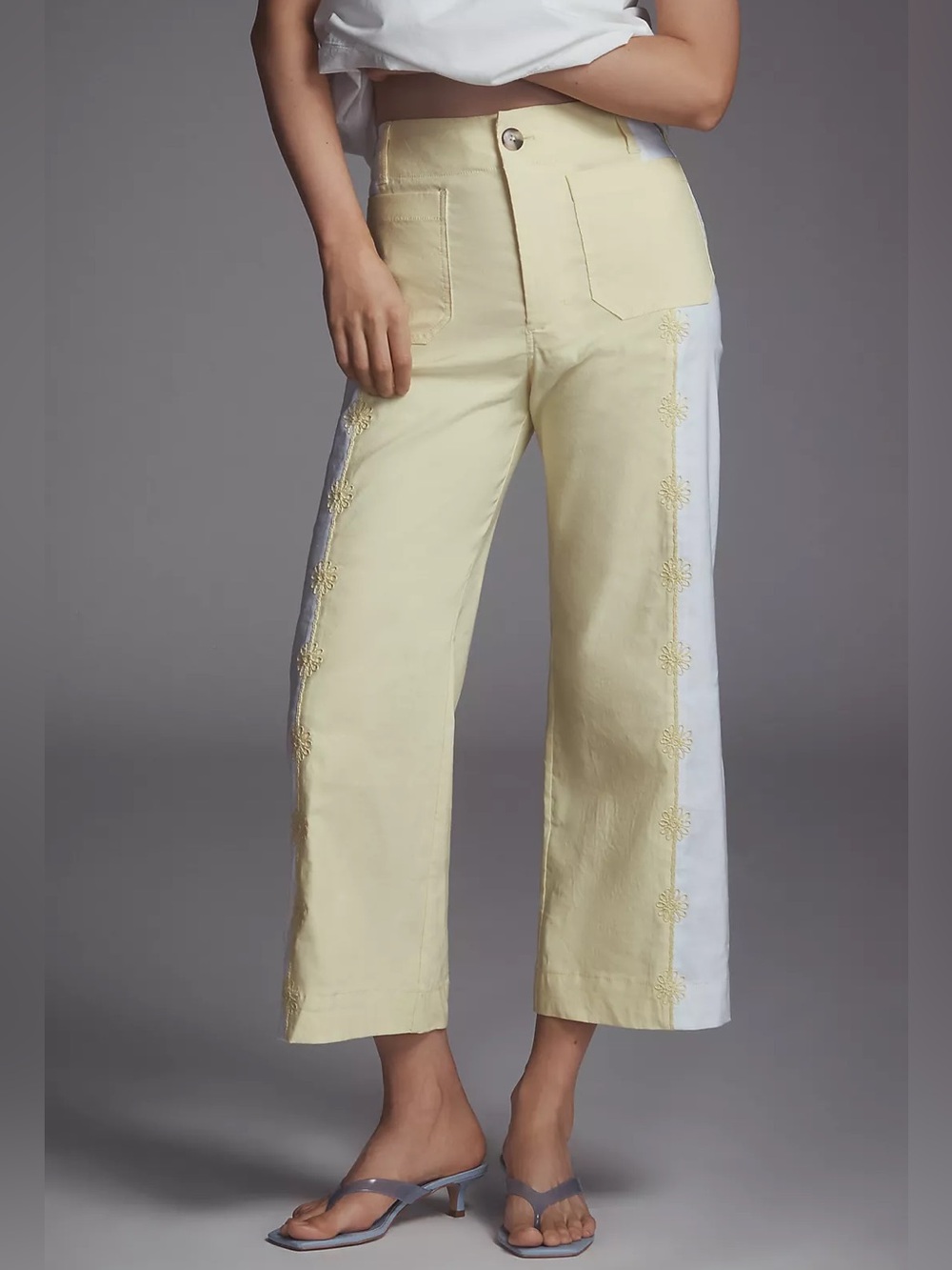 NWT Anthropologie Maeve Colette Embroidered Crop Wide-Leg Pants Yellow | 27